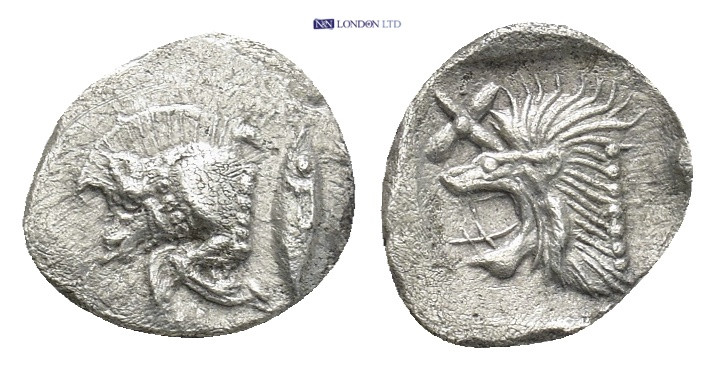 MYSIA. Kyzikos. (Circa 450-400). AR Hemiobol. (9mm, 0.38 g) Obv: Forepart of boa...