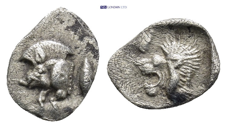 Mysia. Kyzikos circa 450-400 BC. Hemiobol AR (9mm, 0,42 g) Forepart of a boar to...