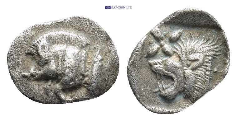 Mysia. Kyzikos circa 525-475 BC. Hemiobol AR (10mm, 0.44 g). Forepart of boar le...