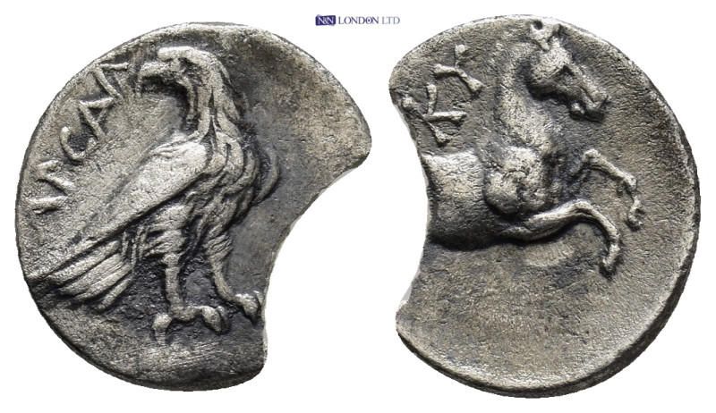 AEOLIS, Kyme. Late 4th century BC. AR Hemidrachm (16mm, 1.69 g). Archelatos, mag...