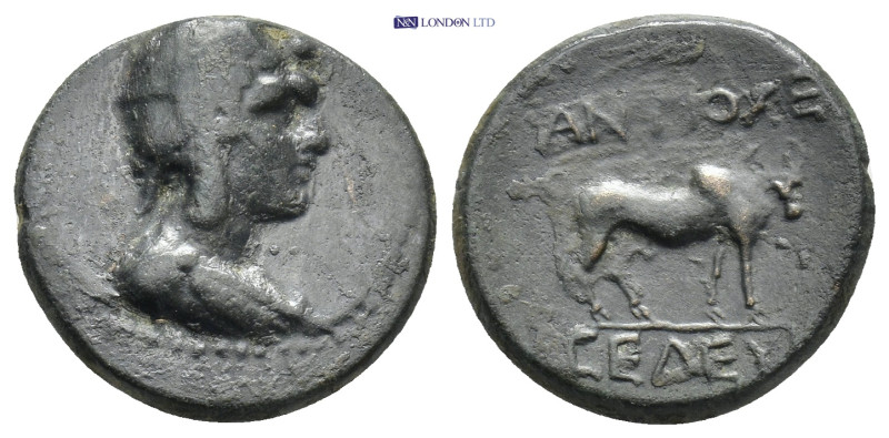 PISIDIA. Antioch. (50-25 BC). AE. 4.47 Gr. 18mm.
Draped bust of Mên right, weari...