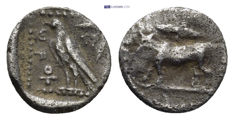 CYPRUS. Paphos.(ca. 460 BC). AR obol (10mm, 0.76 g). Cypriote inscription, eagle...