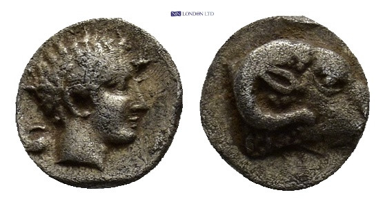 Troas, Kebren, c. 387-310 BC. AR Obol (7mm, 0.47 g). Youthful male head r. / Ram...