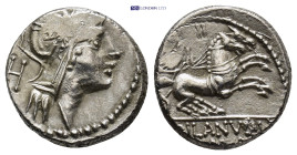 D. Silanus L.F., 91 BC. AR, Denarius. (16 mm, 4.22 g. ). Rome. Obv: Helmeted head of Roma, right, H to left. Rev: D SILANVS L F ROMA. Victory in biga,...