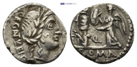 C. Egnatuleius C.f, 97 BC. AR, Denarius (14 mm, 1.77 g). Rome. Obv: C EGNATVLEI C F. Laureate head of Apollo, right. Rev: ROMA. Victory, left, inscrib...