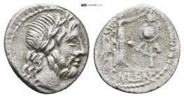 Cn. Cornelius Lentulus 76-75 BC. Rome Denarius AR (14mm., 1.75 g). Laureate head of Jupiter right / CN LENT, Victory right crowning trophy.