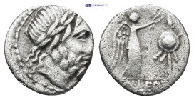 Cn. Cornelius Lentulus 76-75 BC. Rome Denarius AR (14mm, 1.52 g). Laureate head of Jupiter right / CN LENT, Victory right crowning trophy.