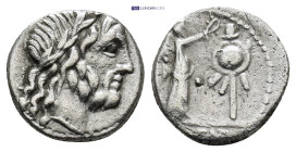 Cn. Cornelius Lentulus 76-75 BC. Rome Denarius AR (13mm., 1.9 g). Laureate head of Jupiter right / CN LENT, Victory right crowning trophy.