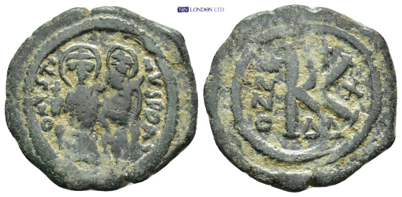 Justin II with Sophia (565-578 AD) AE Half Follis (25mm, 6.63 g) Obv: Justin II,...