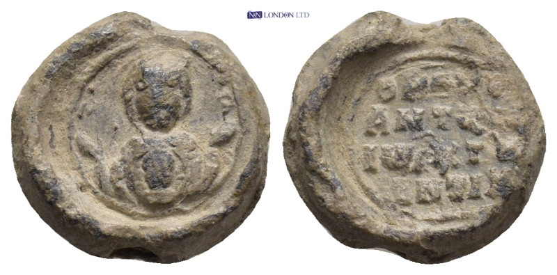 Byzantine Lead Seal (14mm, 3.9 gr) Obv: Bust of Mary, orans, hands in prayer, Je...