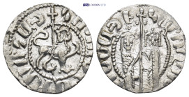 ARMENIA, Cilician Armenia. Royal. Levon I. 1198-1219. AR Tram (20mm, 2.79 g). Crowned lion advancing right, head facing; long cross in background. / Z...