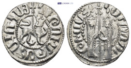 ARMENIA, Cilician Armenia. Royal. Levon I. 1198-1219. AR Tram (21mm, 2.85 g). Crowned lion advancing right, head facing; long cross in background. / Z...