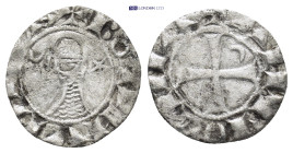 CRUSADERS Antioch. Bohémond III. 1163-1201. AR Denier (15mm, 0.47 g) Obv: +BOAHVHDVS - helmeted and mailed bust left; crescent before, star behind Rev...