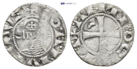 CRUSADERS Antioch. Bohémond III. 1163-1201. AR Denier (16mm, 0.64 g) Obv: +BOAHVHDVS - helmeted and mailed bust left; crescent before, star behind Rev...