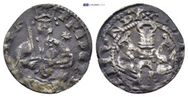 GERMANY, Aachen (Reichsmünzstätte). Friedrich I Barbarossa. 1152-1190. AR Pfennig (17mm, 1.3 g). FRЄDЄRI IMPR, Friedrich enthroned facing, holding swo...