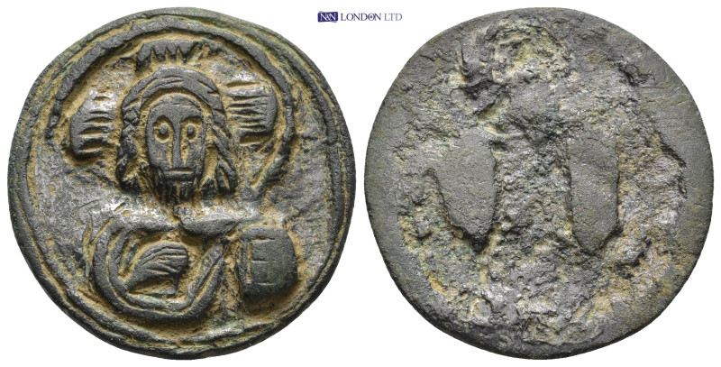 Byzantine Pilgrim's Token? (30mm. 12.26 g ) Bust of Christ with a cross nimbate....