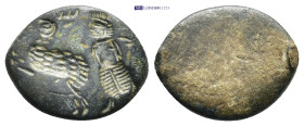 A bronze ring part with stag advancing left, male figure behind. (17mm, 2.4 g)