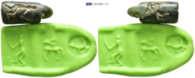 Jade ? roller with stag and standing male figure. (32mm, 10.78 g)