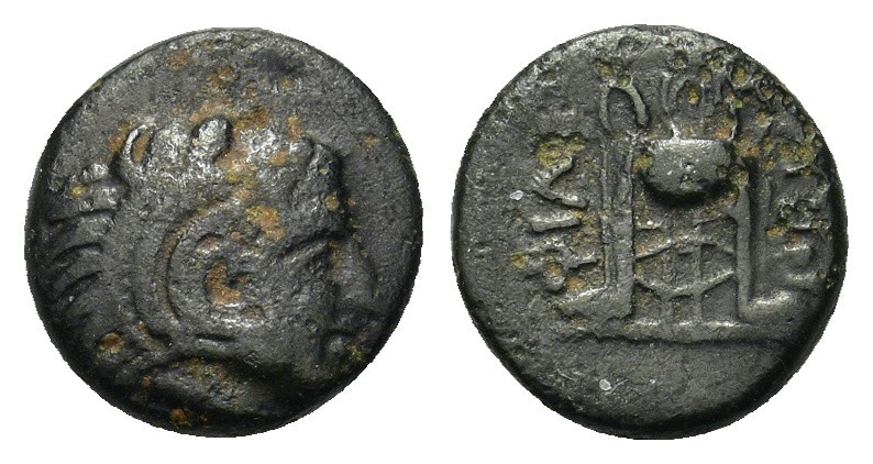 Macedon, Philippi, c. 356-345. Æ (10mm, 1.2g). Head of young Herakles right, wea...