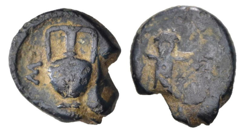 Thrace, Sestos, c. 300 BC. Æ (10,1mm, 1.34g). Herm facing; grain ear and kerykei...