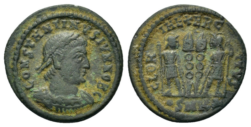 Constantine II (Caesar, 316-337). Æ Follis (18mm, 2.1g). Cyzicus. Laureate, drap...