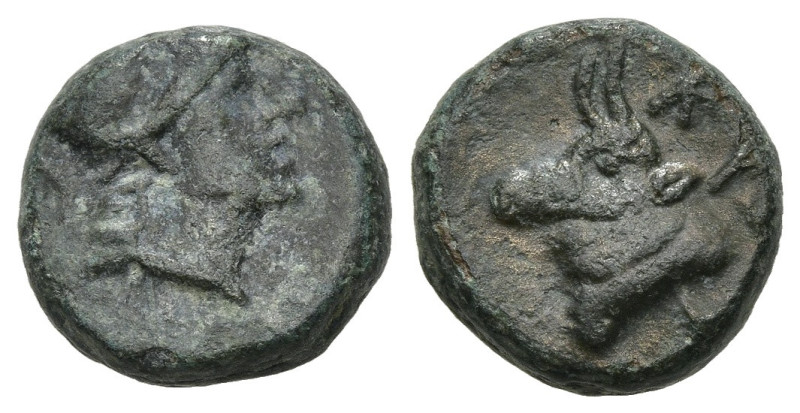 Mysia. Kyzikos, c. 460-410 BC. AE (12,1mm, 2.38g). Head of Attis left, wearing P...