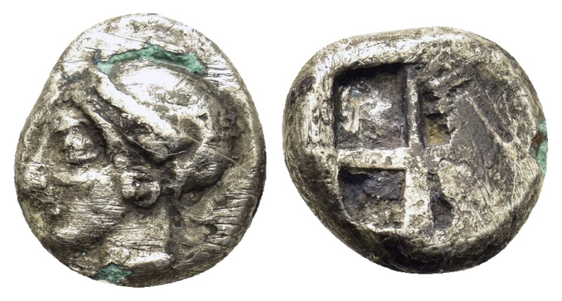 Ionia, Phokaia, c. 521-478 BC. AR Diobol (9mm, 0.9g). Head of nymph to l., weari...