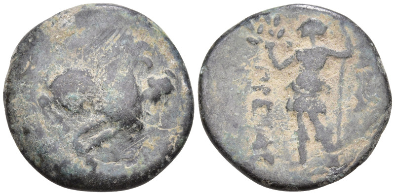 Pamphylia, Perge, c. 190-130 BC. Æ (23,4mm, 3.43g). Sphinx seated r., wearing ka...