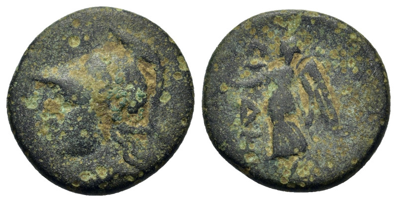 Pamphylia, Side, c. 3rd-2nd centuries BC. Æ (15mm, 2.5g). Helmeted head of Athen...