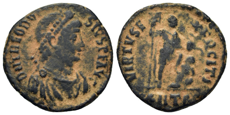 Theodosius I (379-395). Æ (21,1mm, 5g). Antioch, AD 392-395. Diademed, cuirassed...