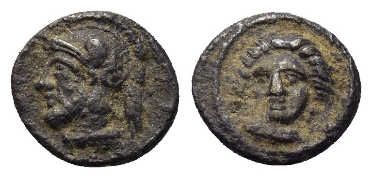 Cilicia, Tarsos. Pharnabazos (380-374/3 BC). AR Obol (7mm, 0.3g). Female head fa...