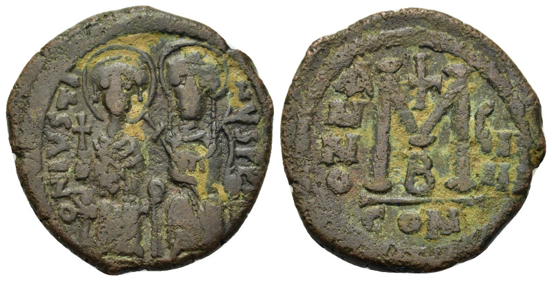 Justin II and Sophia (565-578). Æ 40 Nummi (28,8mm, 12g). Constantinople, year 9...