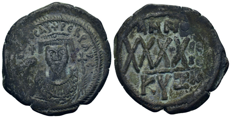 Phocas (602-610). Æ 40 Nummi (29,5mm, 12.2g). Cyzicus, uncertain year. Crowned f...