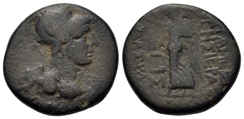 Seleukis and Pieria, Apameia, c. 100-10 BC. Æ (20,9mm, 7.2g). Helmeted bust of A...