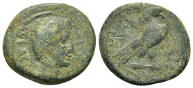 Augustus (27 BC-14 AD). Phrygia, Amorium. Æ (19,8mm, 5.6g). Bare head of Augustus, right; lituus to right. R/ Eagle standing right on thunderbolt, wit...