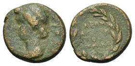 Livia (Augusta, 14-29). Phrygia, Eumeneia. Livia. AD 14-29. Æ (14mm, 2.40g). Kleon Agapetos, magistrate. Draped bust l. R/ Legend in five lines within...