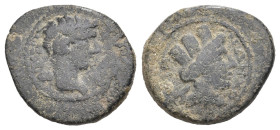 Tiberius (14-35). Caria, Antioch ad Maeandrum. Æ (14mm, 2.19g). Bare head of Tiberius r. R/ Turreted head of Tyche r. RPC I 2835.