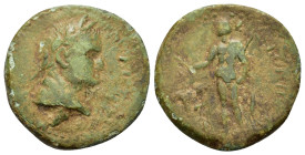 Titus (79-81). Cilicia, Anemurium. Æ (19mm, 3.60g). Laureate head r. R/ Apollo standing, l., holding arrow over tripod in his r. hand and bow in his l...