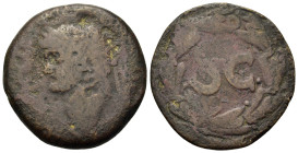 Domitian (81-96). Seleucis and Pieria. Antioch. Æ (28,4mm, 11.8g). Laureate head left. R/ Large S C in laurel wreath. RPC II 2017.