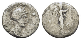 Hadrian (117-138). Cappadocia, Caesarea-Eusebia. AR Hemidrachm (12,9mm, 1.4g). Laureate bust r., draped l. shoulder. R/ Nike advancing r., holding pal...