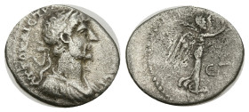 Hadrian (117-138). Cappadocia, Caesaraea-Eusebia. AR Hemidrachm (15,42mm, 1.37g), AD 120/1. Laureate, draped and cuirassed bust r. R/ Nike walking r.,...