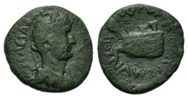 Aelius (Caesar 136-138). Æ (18,6mm, 4.44g). Coela, Thrace. Bare head to r. R/ Prow to r. RPC III 760B