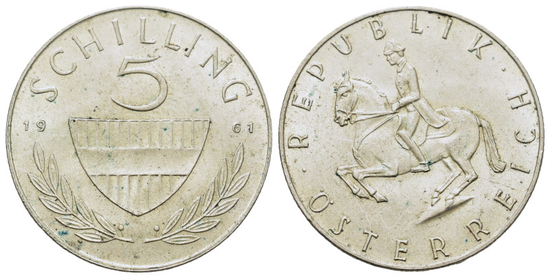 Austrian. Second Republic (1960-1968). AR 5 Schilling 1961. (23,4mm, 5,2g).