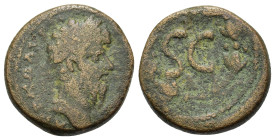 Marcus Aurelius (161-180). Seleucis and Pieria, Antioch. Æ (21mm, 9.5g). Laureate head r. R/ Large SC within wereath. Cf. RPC IV, 3515.