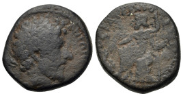 Marcus Aurelius (161-180). Cyrrhestica, Cyrrhus. Æ (22,3mm, 9.5g). Laureate head r. R/ Zeus Kataibates seated l. on rock, holding thunderbolt over eag...