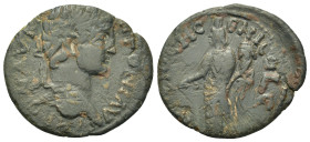 Caracalla (198-217). Pisidia, Antioch. Æ (22mm, 3.4g). Laureate head r. R/ Genius standing l., holding branch and cornucopia. SNG BnF 1180-3 (Elagabal...