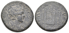 Caracalla (198-217). Pamphylia, Pogla. Æ (25mm, 10.51g). Laureate and cuirassed bust r. R/ Cult statue of Artemis of Perge, crescent and star above; a...