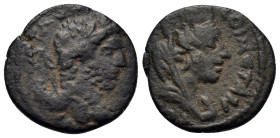 Caracalla (198-217). Mesopotamia, Carrhae. Laureate head of Caracalla r. R/ Turreted, veiled, and draped bust of Tyche r. BMC 16; SNG Copenhagen 177.