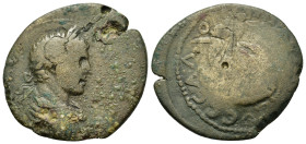 Elagabalus (218-222). Macedon, Thessalonica. Æ (27mm, 8.20g). Laureate, draped and cuirassed bust r. R/ Nike advancing r., holding wreath and palm-bra...