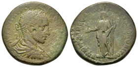 Elagabalus (218-222). Moesia Inferior, Marcianopolis. Æ (25mm, 11.36g, 12h). Laureate, draped and cuirassed bust r. R/ Hera standing l., holding pater...